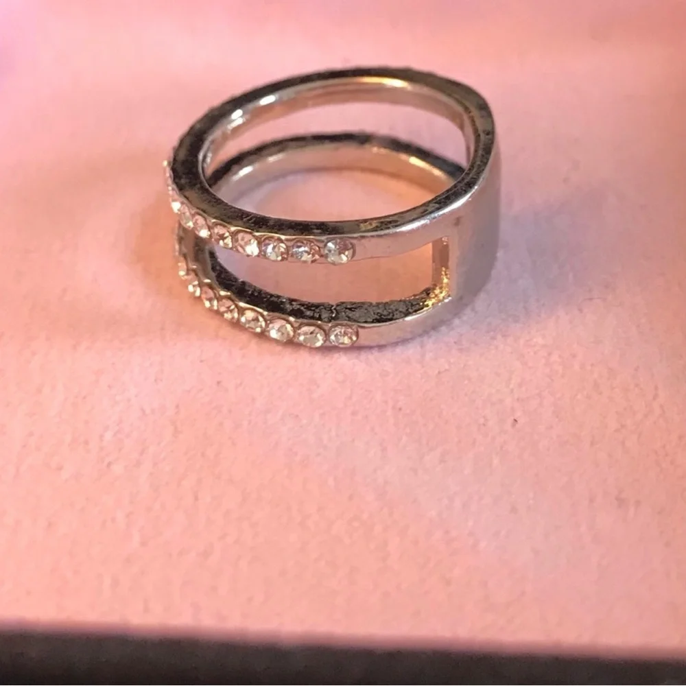 Silver Crystal Double-Band Fashion Ring
